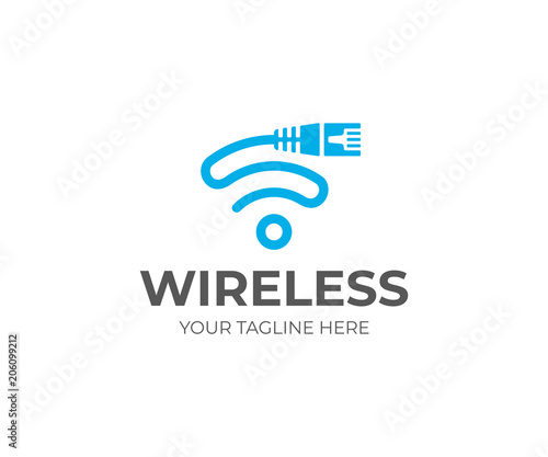 Ethernet cord and wifi sign logo template. Network cable and wi fi symbol vector design. LAN cable and internet provider logotype