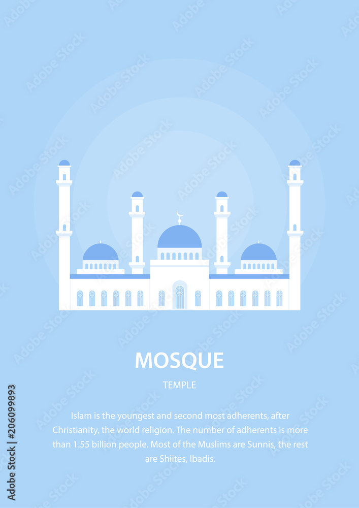 Mosque. Muslim architecture. Religious buildings. Culture of the East. Vector illustration