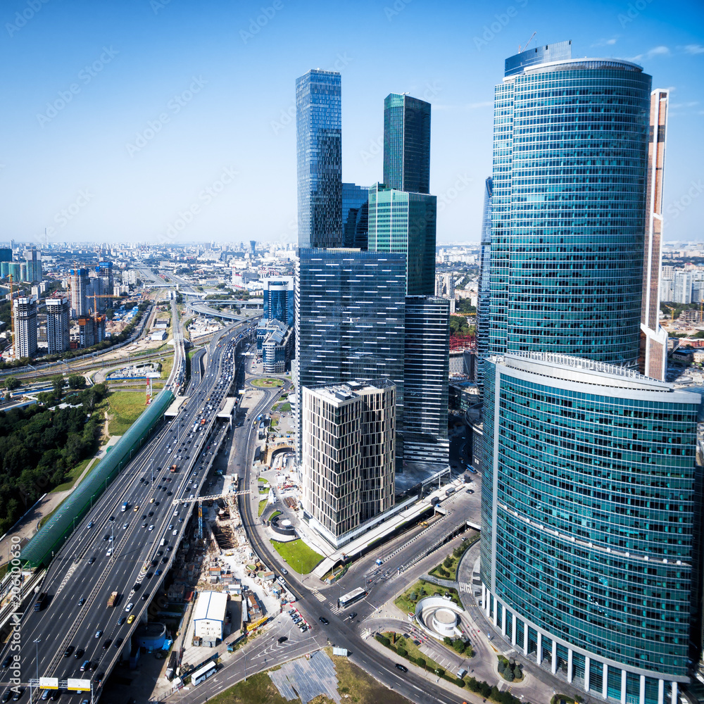 Φωτογραφία Aerial view of office tall buildings of Moscow-City business district, Russia