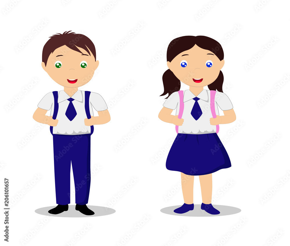Vector illustration, school children boy and girl