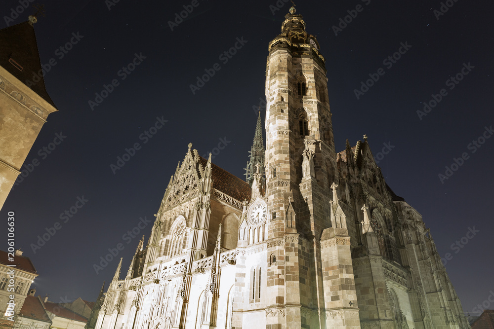 Night Cathedral of St. Elizabeth in Kosice, Slovakia.