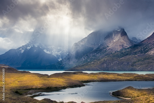 Sunlight behind clouds in patagonia