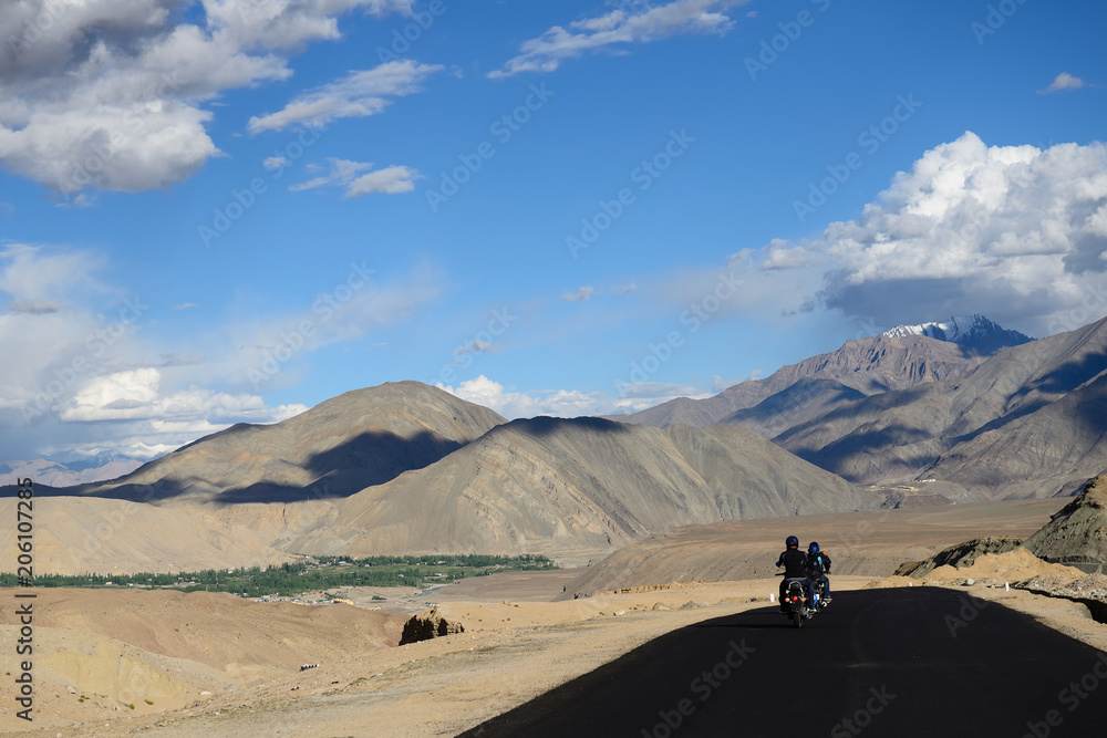 Motorcycles expedition on the road from Manali to Leh, Ladakh, India.