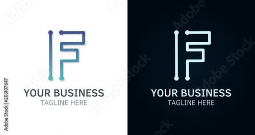 Letter F minimal logo icon design. Vector template graphic elements. Technology, digital interfaces, hardware and engineering concepts. Graphic made of circuits