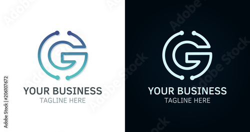 Letter G minimal logo icon design. Vector template graphic elements. Technology, digital interfaces, hardware and engineering concepts. Graphic made of circuits