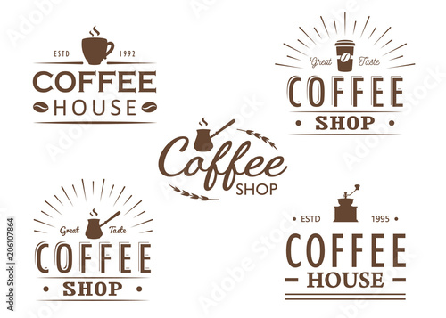 Set of vintage Coffee logo templates, badges and design elements. Logotypes collection for coffee shop, cafe, restaurant. Vector illustration. Hipster and retro style.
