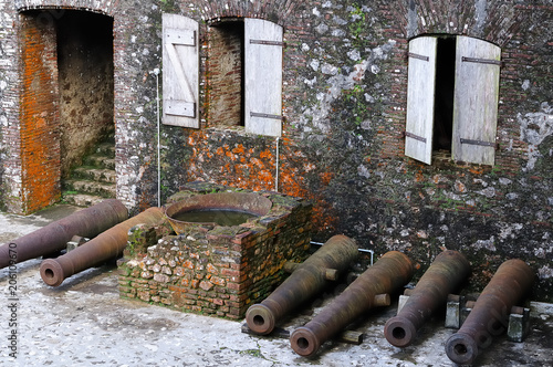 Thr view on the courtyard with cannons of the Citadelle la ferriere fort near Cap Haitien, Haiti.