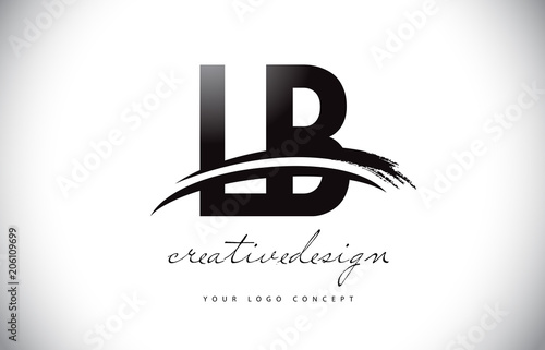 LB L B Letter Logo Design with Swoosh and Black Brush Stroke.
