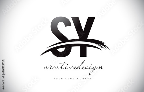 SY S Y Letter Logo Design with Swoosh and Black Brush Stroke.