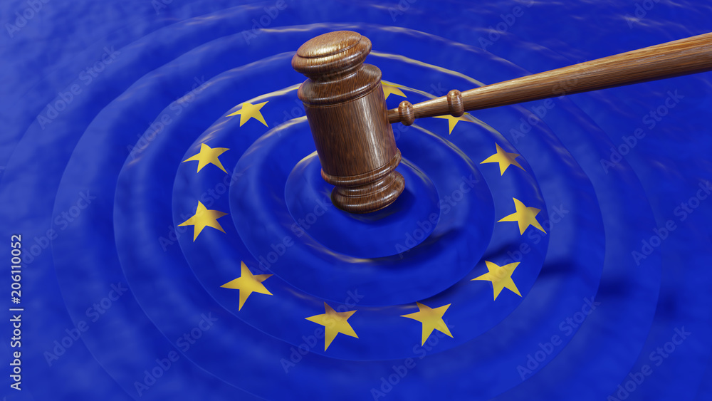 EU judge hammer sentencing European Union GDPR fine - obrazy, fototapety, plakaty 