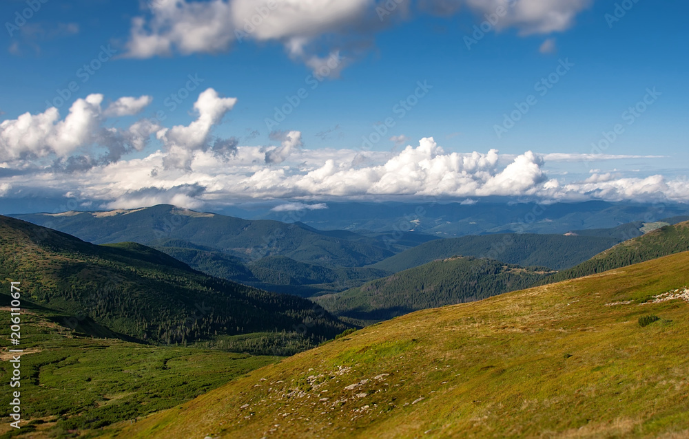Beautiful mountains and blue sky in the Carpathians. Ukraine.
