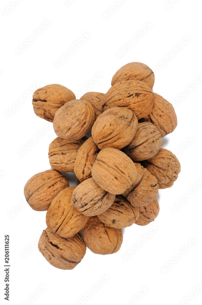 Walnuts on a white background. View from above. Walnuts on a white background. View from above.