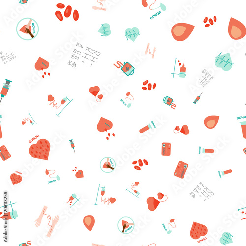 Donor blood seamless pattern in flat style.
