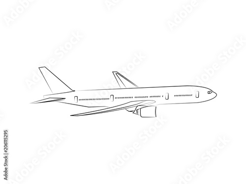 Commercial Jet airplane line drawing vector
