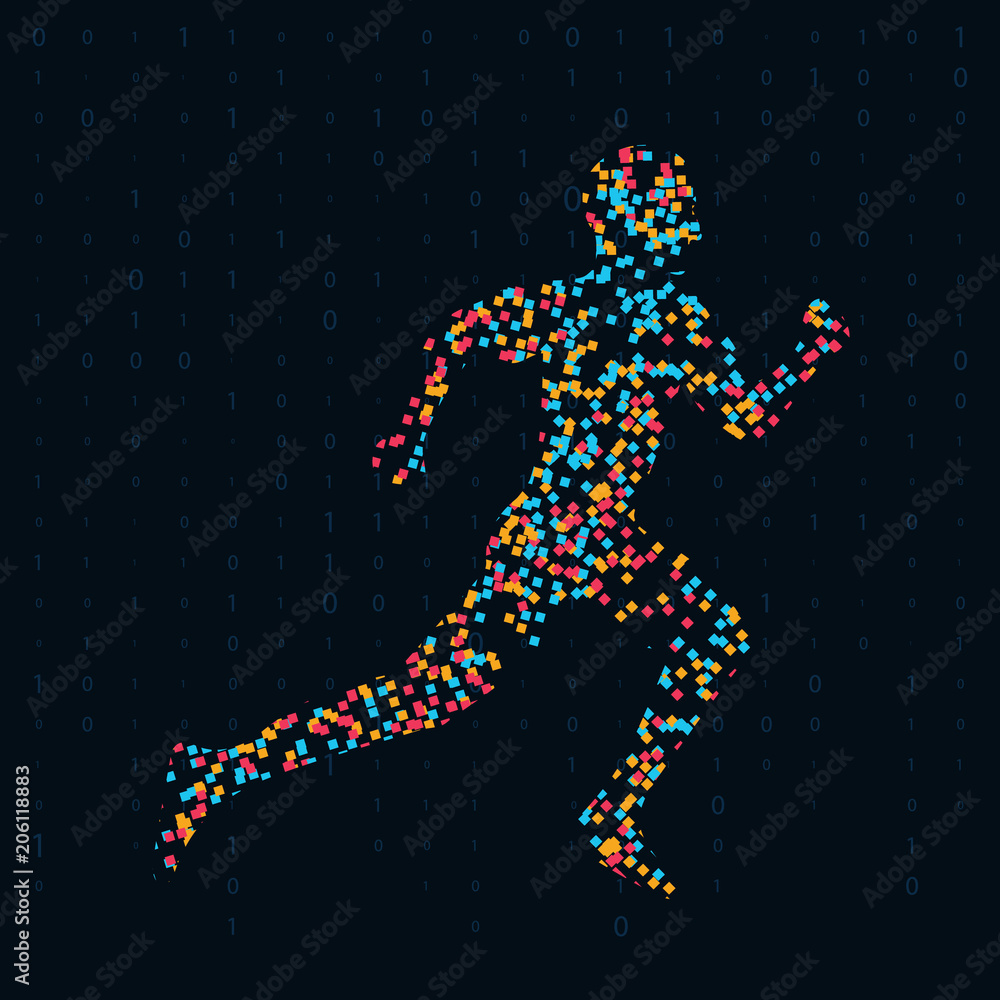 Fototapeta premium Creative vector illustration of running man silhouette logo. Art design icon pictogram. Abstract concept graphic element. Motion dynamic lines logotype
