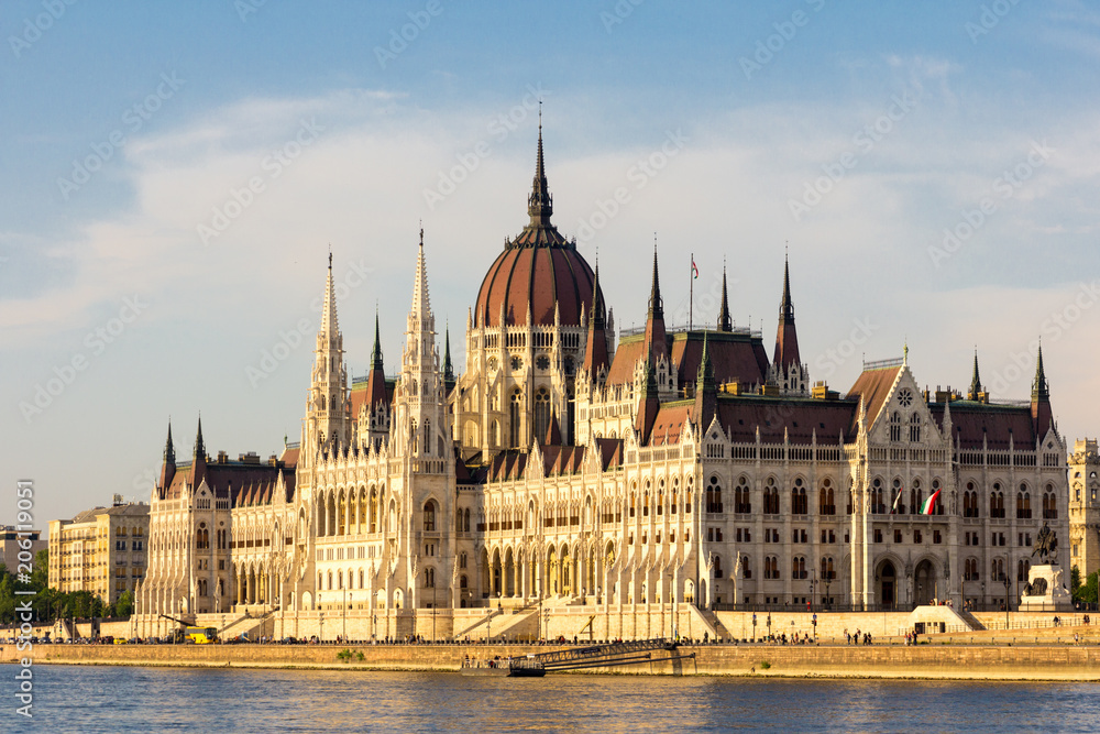 Hungarian Parliament at daytime. Budapest. One of the most beautiful buildings in the Hungarian capital.