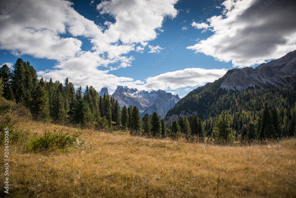 beautiful landscape scenery on platzwiese in italien dolomites, travel and adventure photography