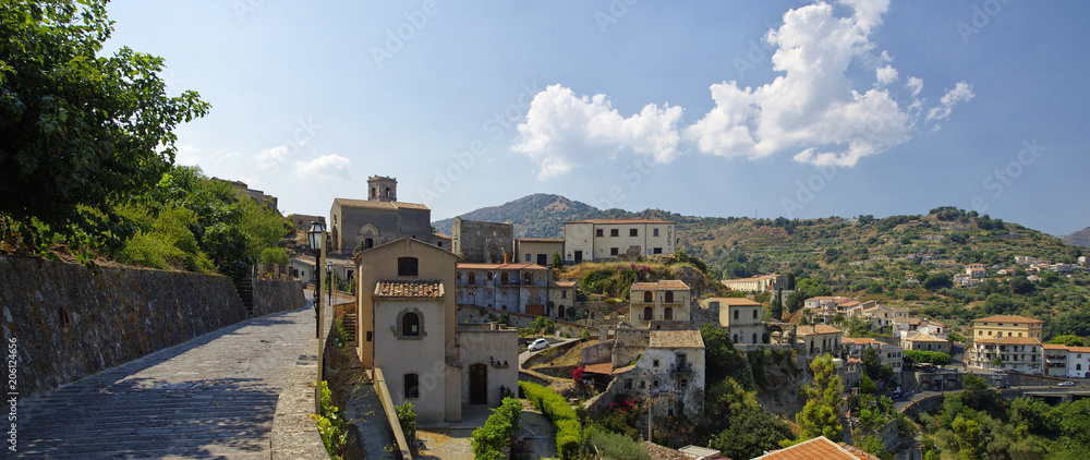 Obraz premium The panorama view of buildings in old mountain village Savoca in Sicily, Italy