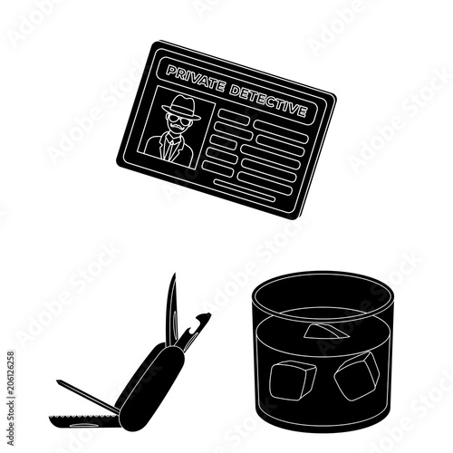Detective and Attributes black icons in set collection for design.Detective Agency vector symbol stock web illustration.