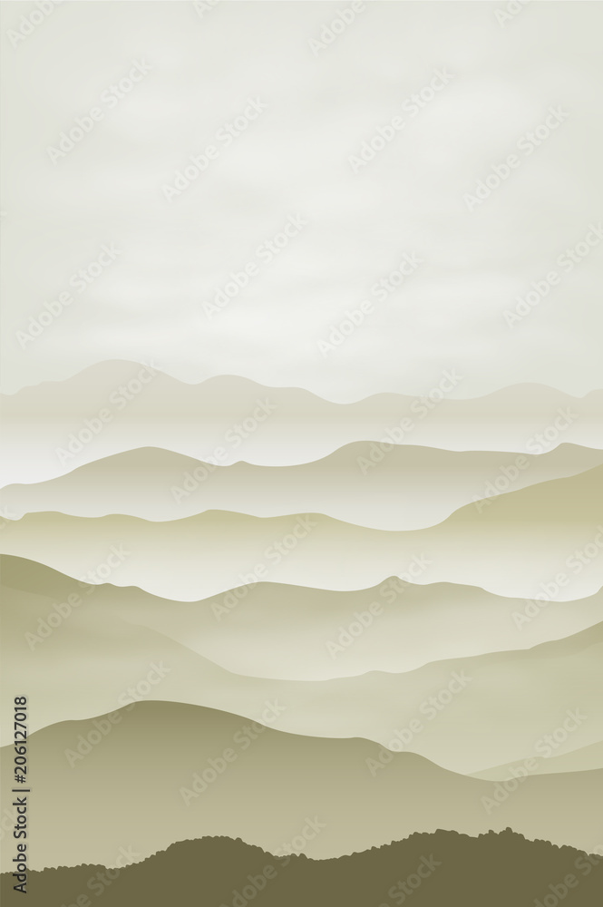 Mountains in the fog. Background EPS10 vector.