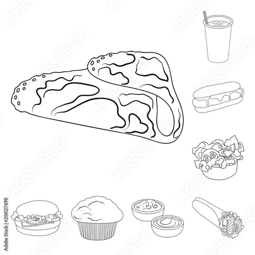 Fast food outline icons in set collection for design.Food from semi-finished products vector symbol stock web illustration.