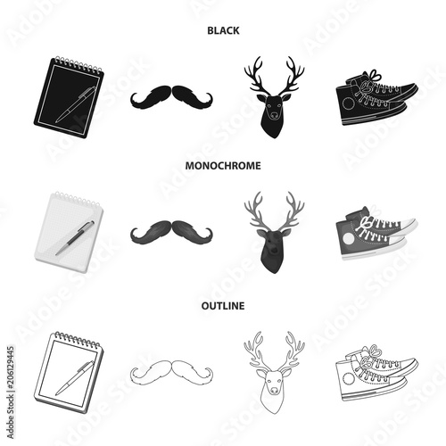 Hipster, fashion, style, subculture .Hipster style set collection icons in black,monochrome,outline style vector symbol stock illustration web.