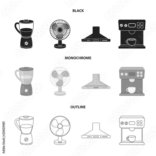Blender, extractor and other equipment.Household set collection icons in black,monochrome,outline style vector symbol stock illustration web.