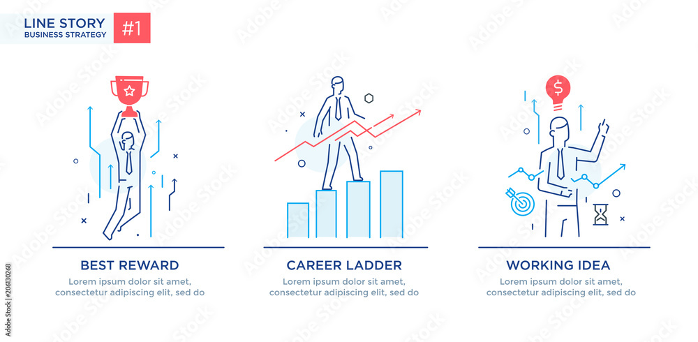 Set of illustrations concept with businessmen. Workflow, growth, graphics. Business development, milestones. linear illustration Icons infographics. Landing page site print poster Set of illustrations concept with businessmen. Workflow, growth, graphics. Business development, milestones. linear illustration Icons infographics. Landing page site print poster