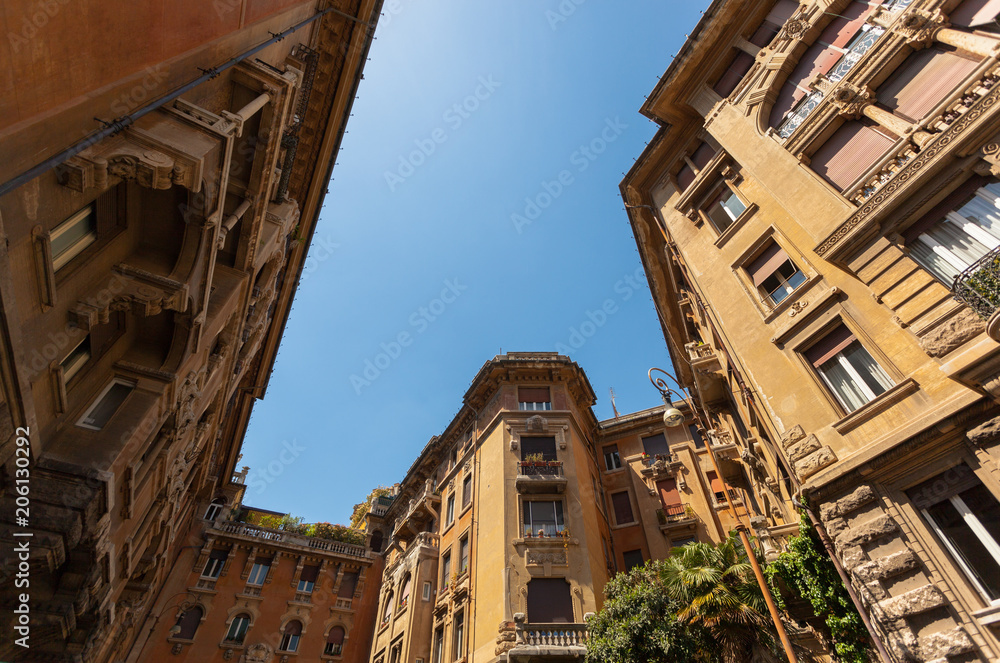 Beautifil Facades of ancient Houses of the Belle Epoque in Quartiere Coppede, Rome