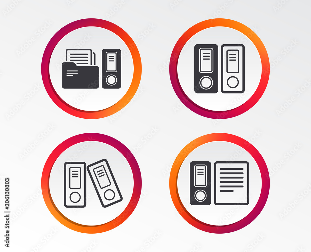 Accounting icons. Document storage in folders sign symbols. Infographic design buttons. Circle templates. Vector Accounting icons. Document storage in folders sign symbols. Infographic design buttons. Circle templates. Vector