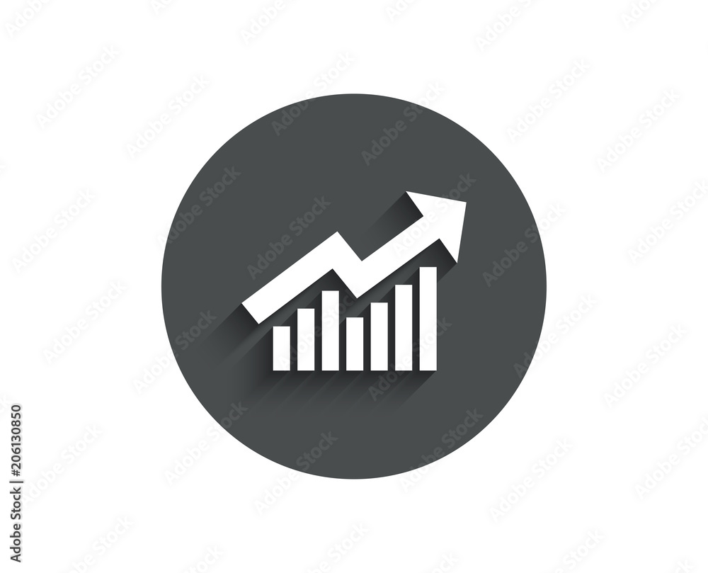 Chart simple icon. Report graph or Sales growth sign. Analysis and Statistics data symbol. Circle flat button with shadow. Vector Chart simple icon. Report graph or Sales growth sign. Analysis and Statistics data symbol. Circle flat button with shadow. Vector