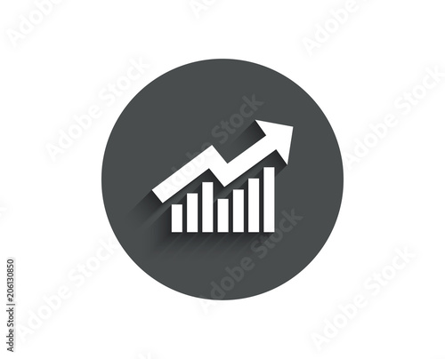 Chart simple icon. Report graph or Sales growth sign. Analysis and Statistics data symbol. Circle flat button with shadow. Vector