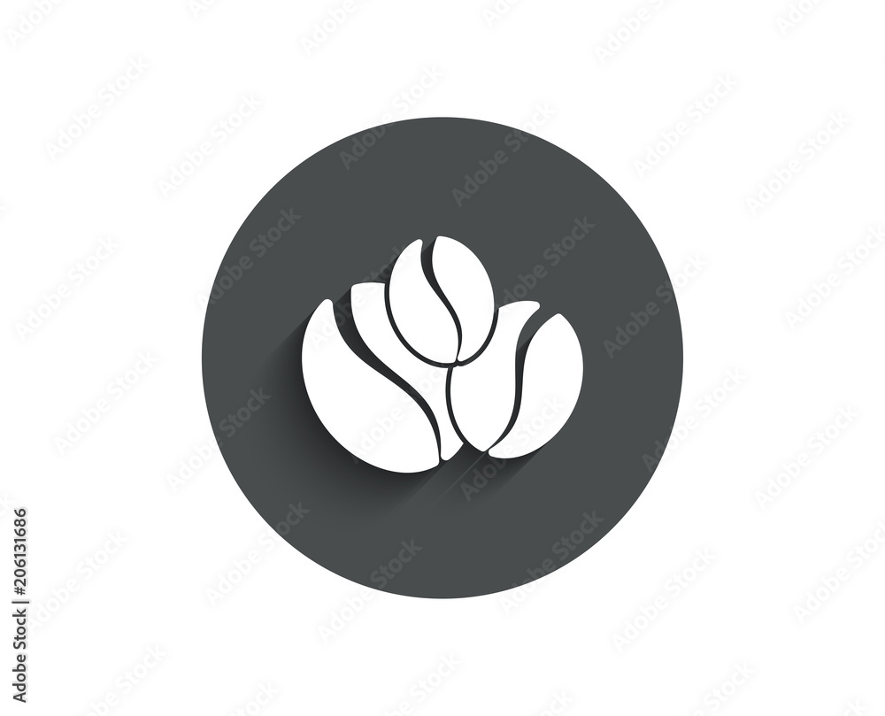 Coffee beans simple icon. Hot drink sign. Whole bean beverage symbol. Circle flat button with shadow. Vector Coffee beans simple icon. Hot drink sign. Whole bean beverage symbol. Circle flat button with shadow. Vector