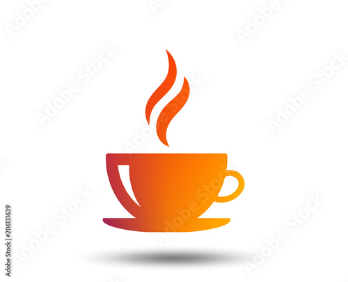 Coffee cup sign icon. Hot coffee button. Hot tea drink with steam. Blurred gradient design element. Vivid graphic flat icon. Vector