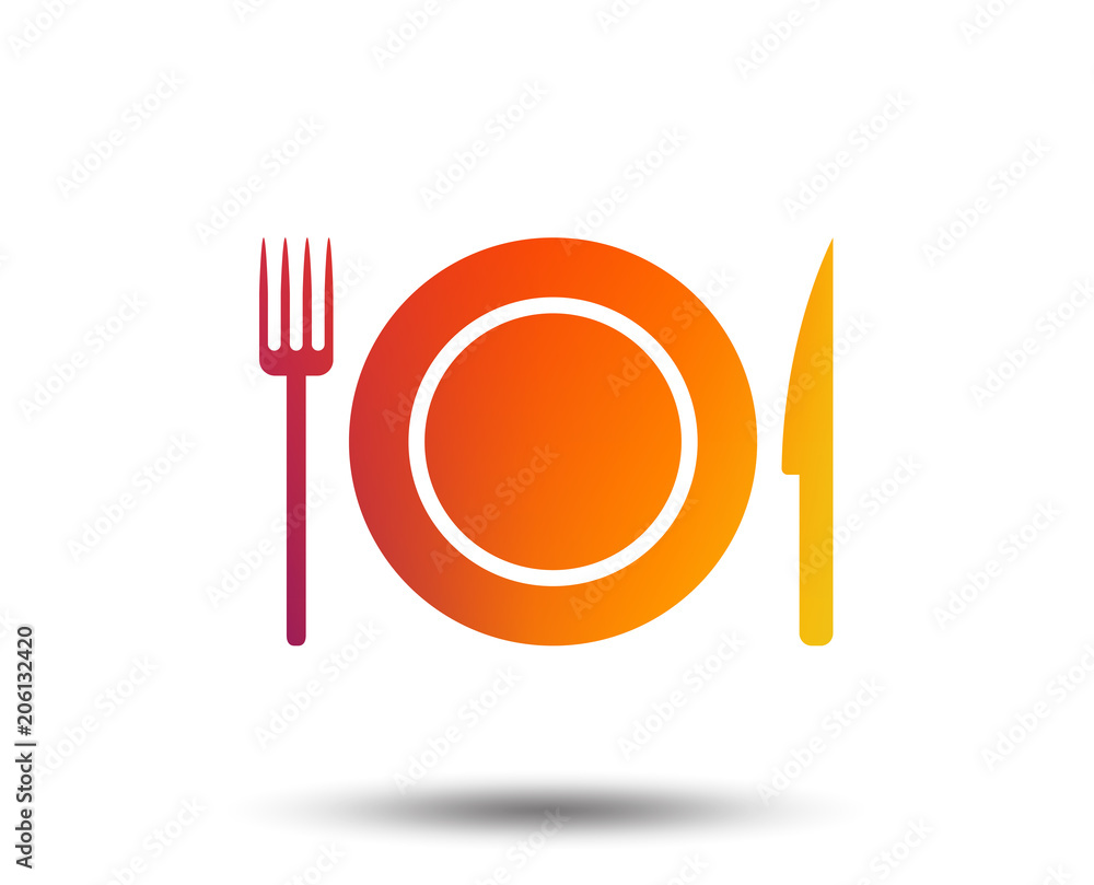 Food sign icon. Cutlery symbol. Knife and fork, dish. Blurred gradient design element. Vivid graphic flat icon. Vector Food sign icon. Cutlery symbol. Knife and fork, dish. Blurred gradient design element. Vivid graphic flat icon. Vector