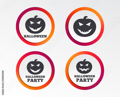 Halloween pumpkin icons. Halloween party sign symbol. All Hallows Day celebration. Infographic design buttons. Circle templates. Vector