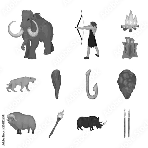 Life in the Stone Age monochrome icons in set collection for design. Ancient people vector symbol stock web illustration.
