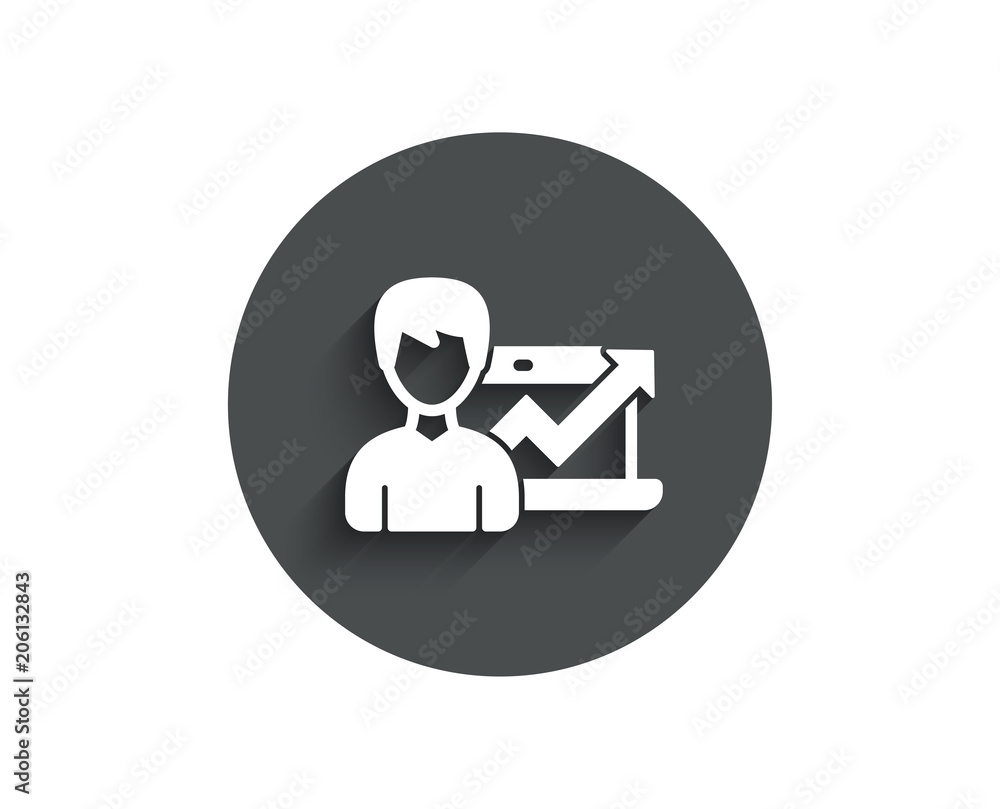 Business results simple icon. Growth chart sign. Circle flat button with shadow. Vector Business results simple icon. Growth chart sign. Circle flat button with shadow. Vector