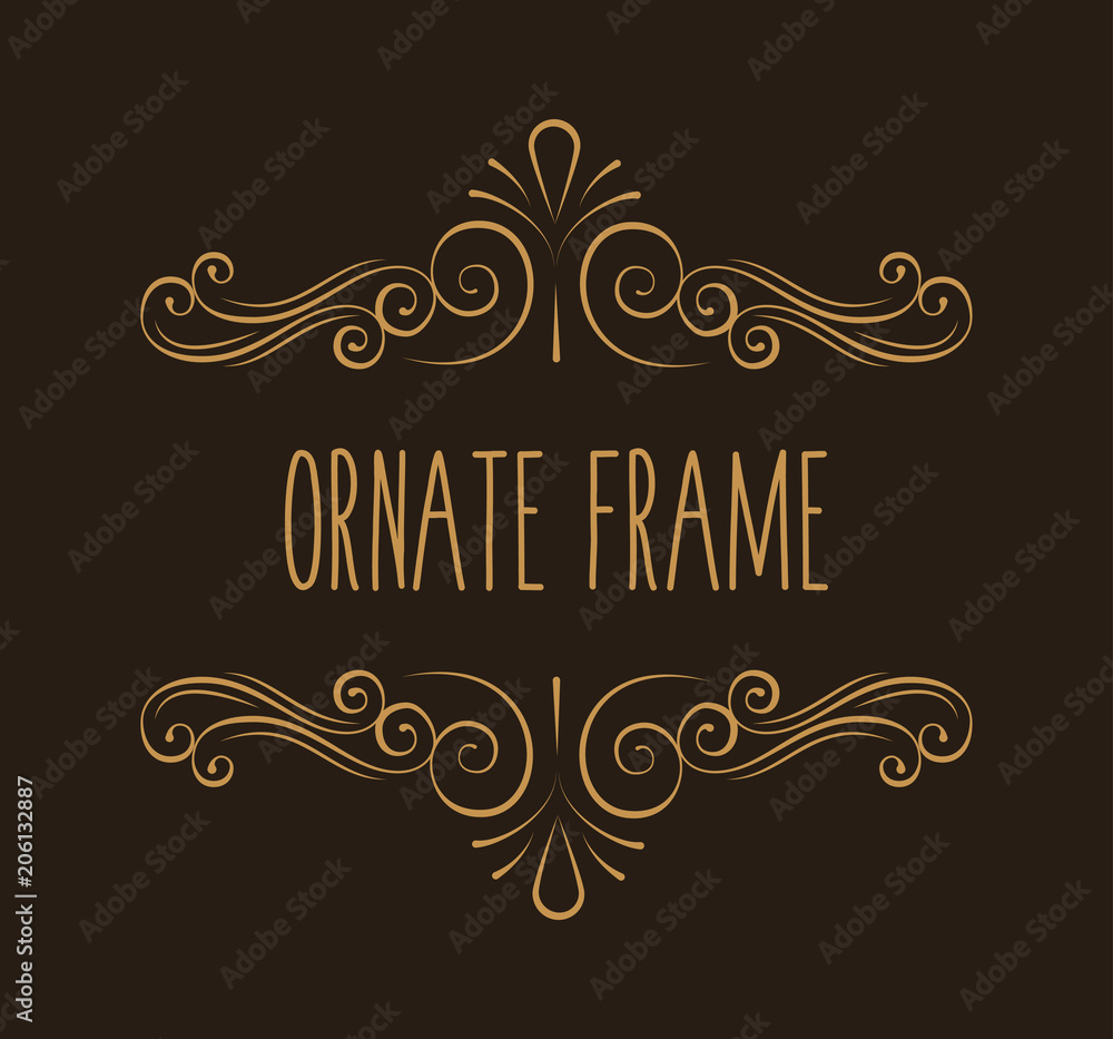 Ornate frame. Decorative page divider. Flourish pattern. Swirl. Wedding invitation, Greeting card design. Vector.
