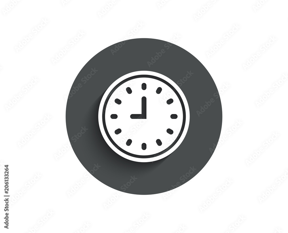 Clock simple icon. Time sign. Office Watch or Timer symbol. Circle flat button with shadow. Vector Clock simple icon. Time sign. Office Watch or Timer symbol. Circle flat button with shadow. Vector