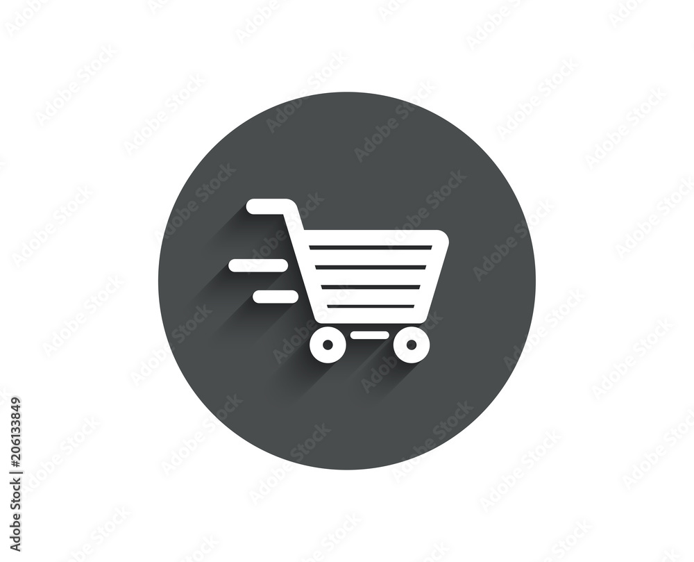 Delivery Service simple icon. Shopping cart sign. Express Online buying. Supermarket basket symbol. Circle flat button with shadow. Vector Delivery Service simple icon. Shopping cart sign. Express Online buying. Supermarket basket symbol. Circle flat button with shadow. Vector