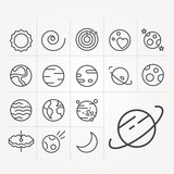 Line icons on theme of space