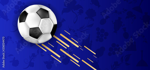 Blue football background with scuffling soccer ball.