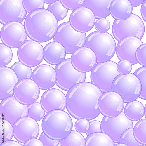 Seamless pattern with soap bubbles  realistic bubbles background  purple blob wallpaper  vector illustration