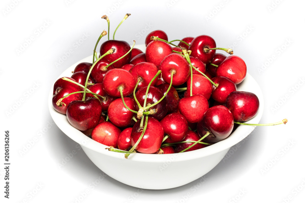 isolated cherry in the white plate isolated cherry in the white plate