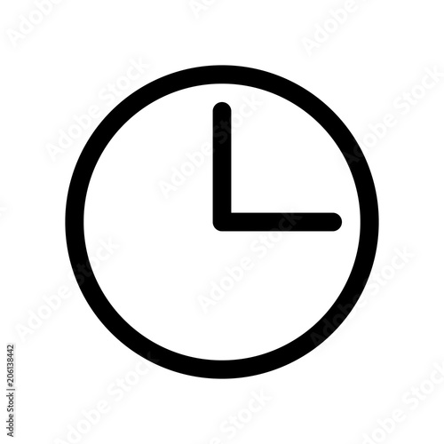 Clock icon, time or alarm theme. Outline modern design element. Simple black flat vector sign with rounded corners.