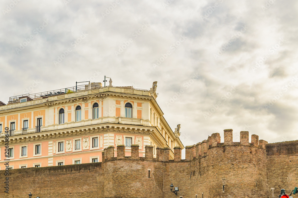 Battlement and Buildings, Rome, Italy