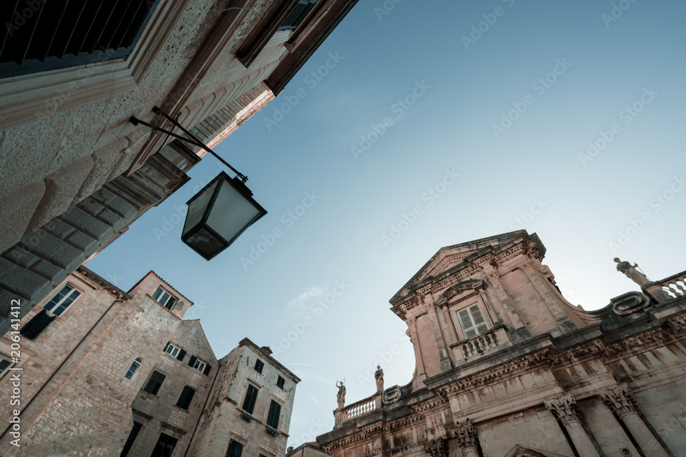 Facade of an old historical building in Dubrovnik