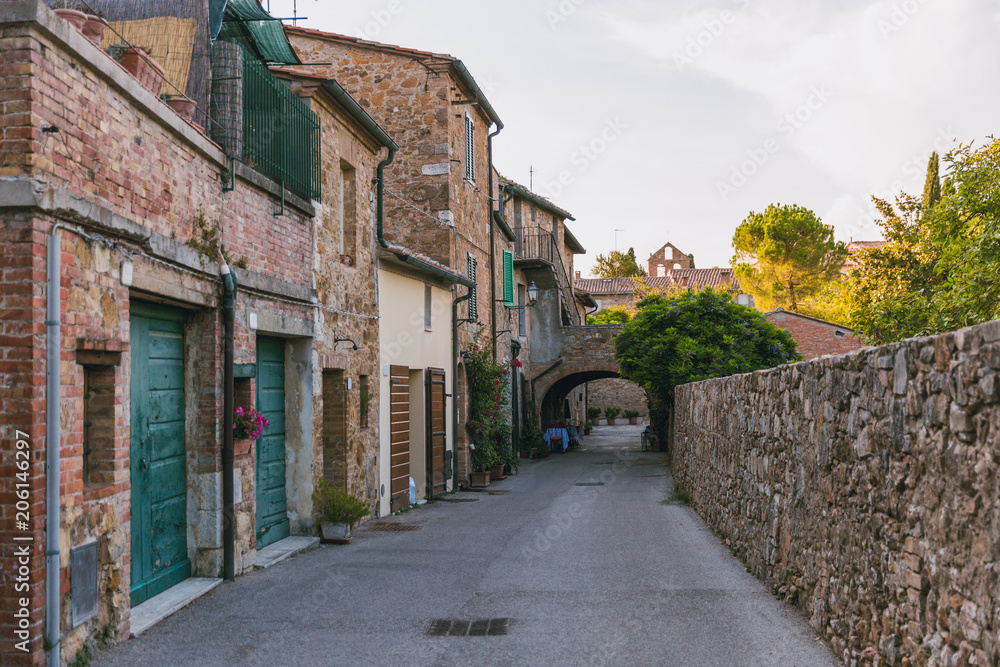 urban view of empty street in Tuscany, Italy