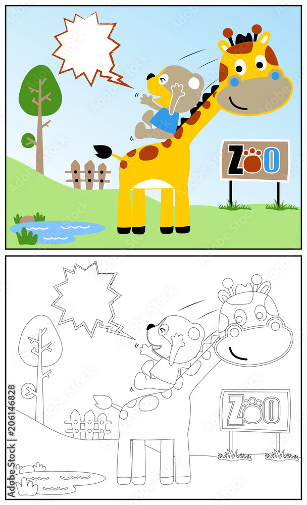 coloring book or page with funniest animals cartoon